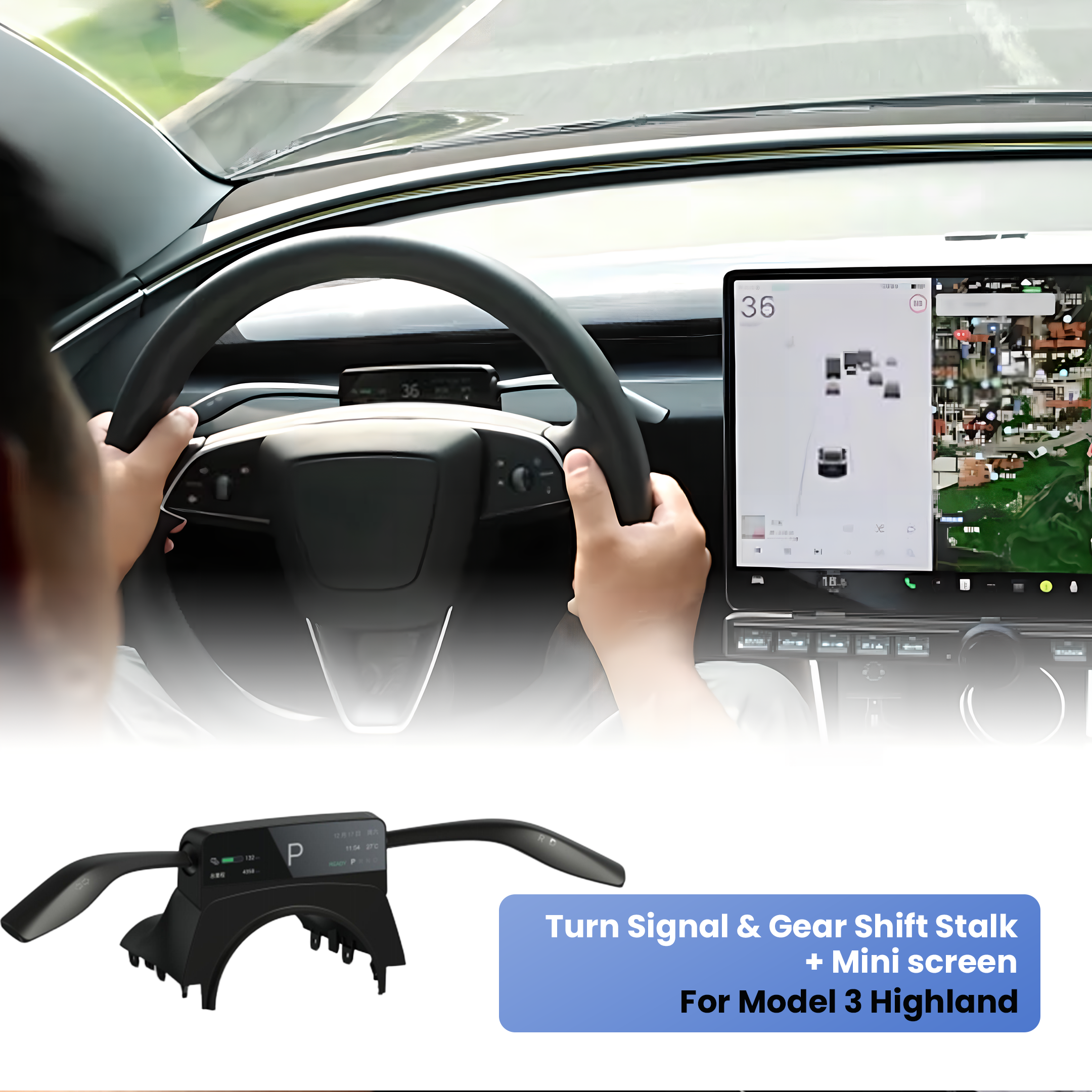 Turn Signal & Gear Shift Stalk With Mini Display For Tesla Model 3 Highland / Y Juniper
