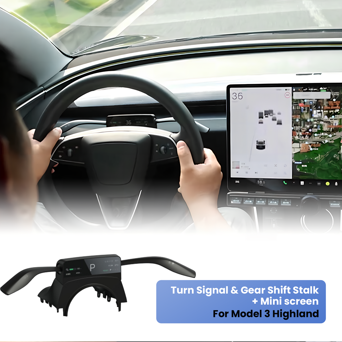 Turn Signal & Gear Shift Stalk With Mini Display For Tesla Model 3 Highland / Y Juniper