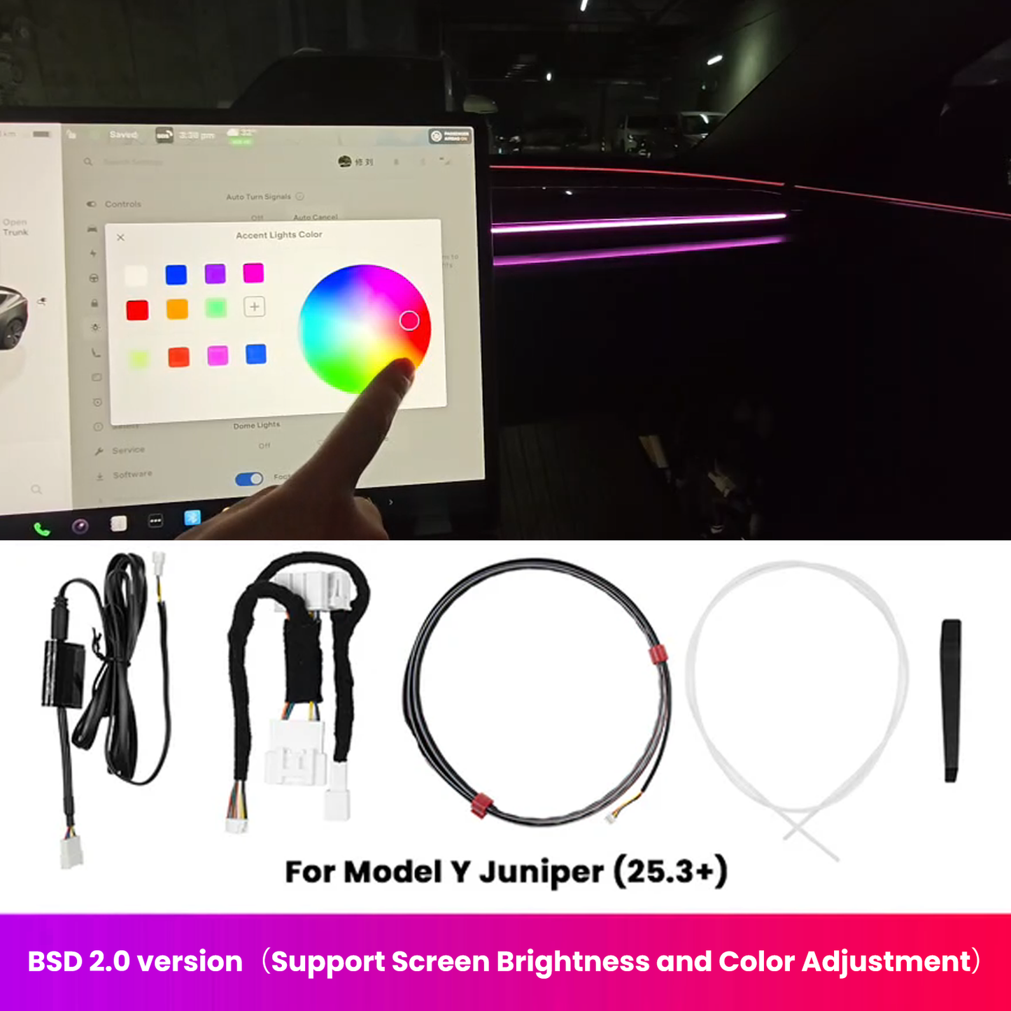 BSD 2.0 Blind Spot Warning System For Tesla Model 3 Highland / Y Juniper/Cybertruck Ambient Lighting