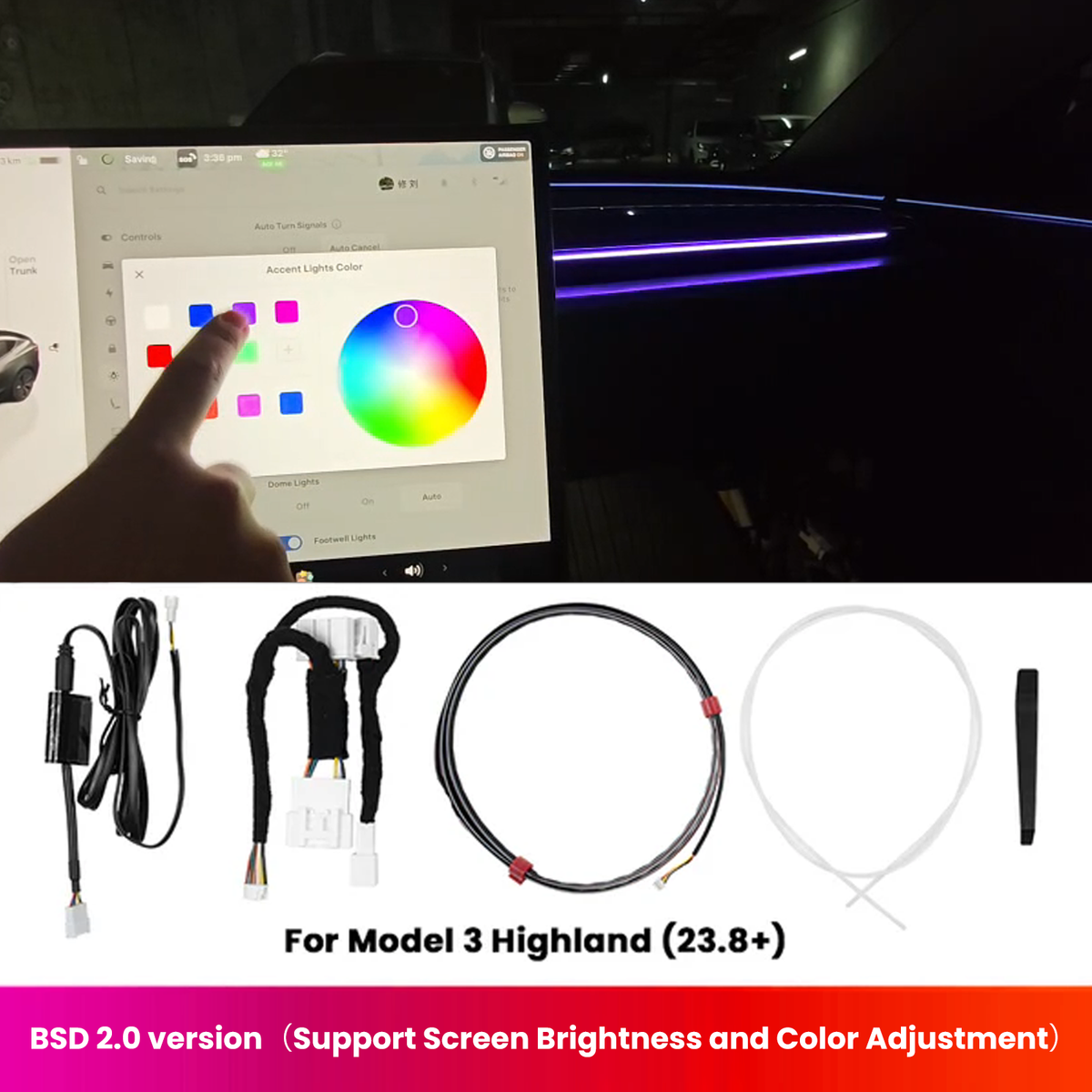 BSD 2.0 Blind Spot Warning System For Tesla Model 3 Highland / Y Juniper Ambient Lighting