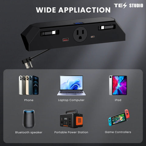 USB Ports Charger Hub with 110V AC Outlet & Retractable Cables For Tesla Cybertruck