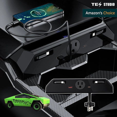 USB Ports Charger Hub with 110V AC Outlet & Retractable Cables For Tesla Cybertruck