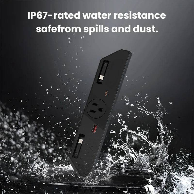 USB Ports Charger Hub with 110V AC Outlet & Retractable Cables For Tesla Cybertruck