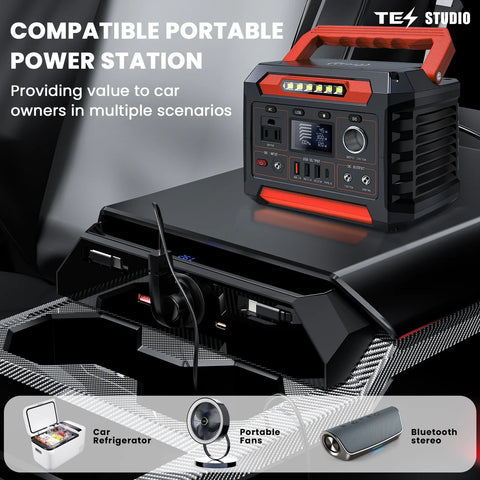 USB Ports Charger Hub with 110V AC Outlet & Retractable Cables For Tesla Cybertruck