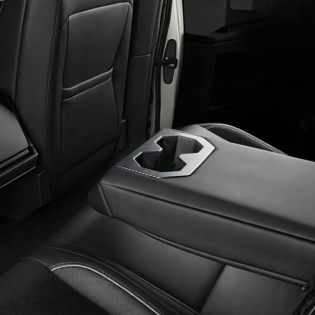 Cybertruck Accessories Rear Seat Cup Holder Frame Trim Cover CTmods® (Carbon Fiber Pattern ABS)