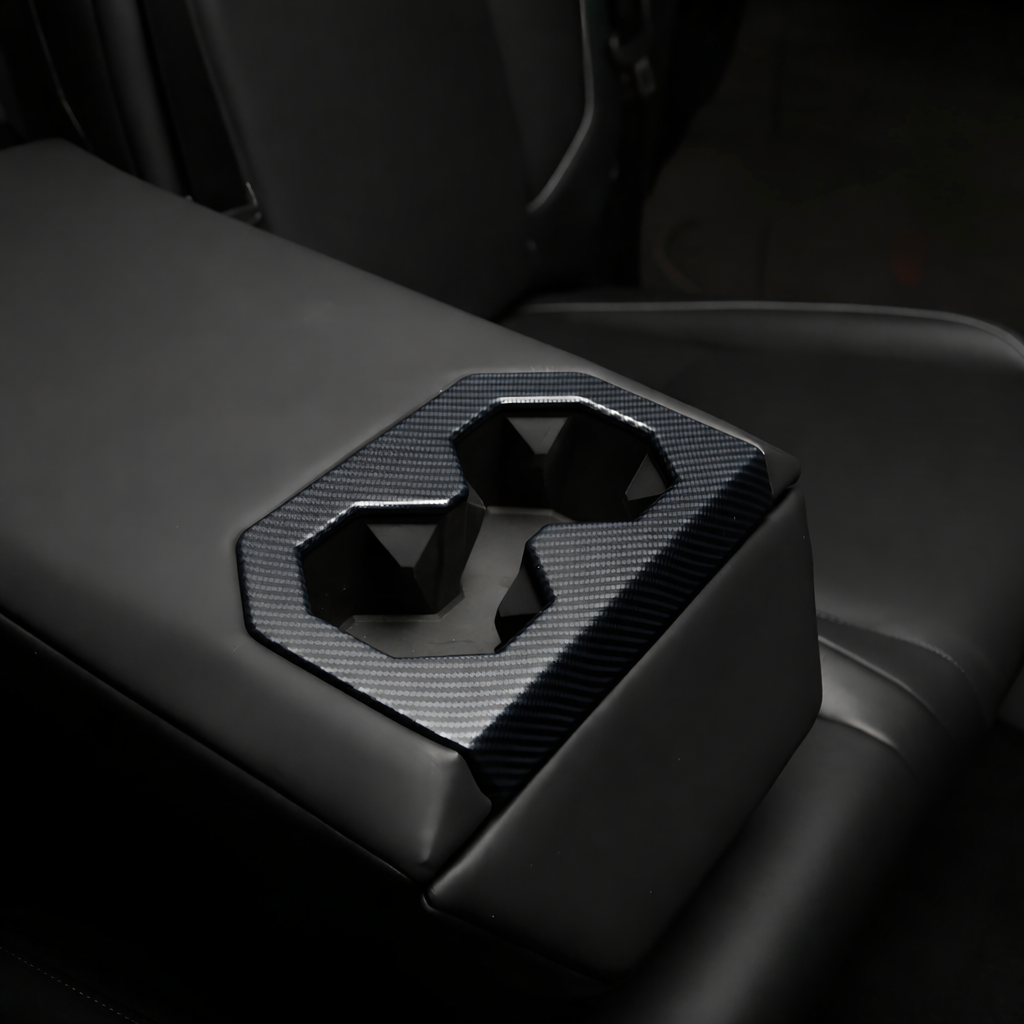 Cybertruck Accessories Rear Seat Cup Holder Frame Trim Cover CTmods® (Carbon Fiber Pattern ABS)
