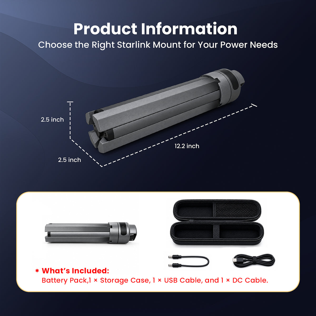 Starlink Mini Foldable Battery Tripod With Digital Display — Up to 4 Hours · 99Wh