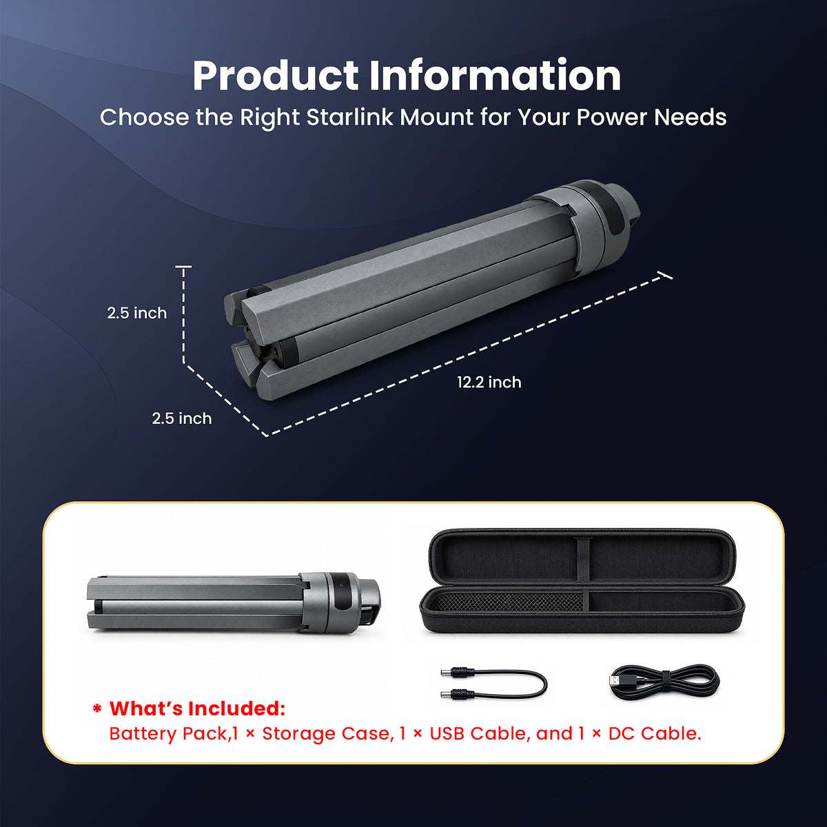 Starlink Mini Foldable Battery Tripod With Digital Display — Up to 10 Hours · 219Wh