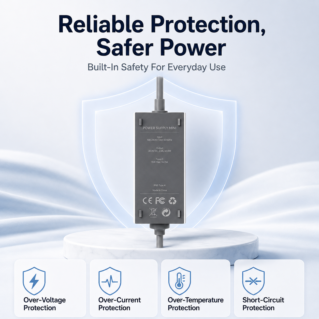 Starlink Mini 60W Replacement AC Power Adapter with 15W USB-C Output - 30V 2A