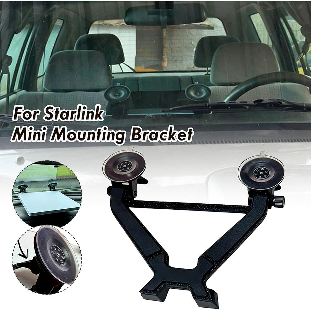 Starlink Mini windshield mounting bracket displayed inside vehicle cabin