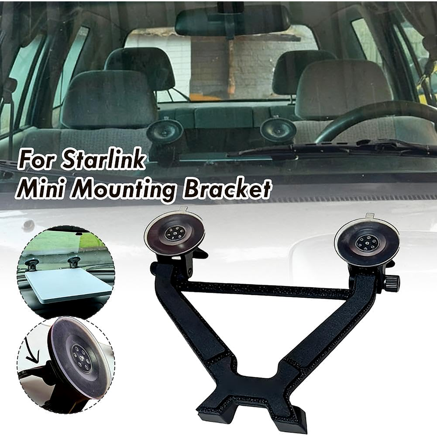 Starlink Mini Windshield Suction Cup Mount Base with Crossbar and Black Anti-Glare Cloth