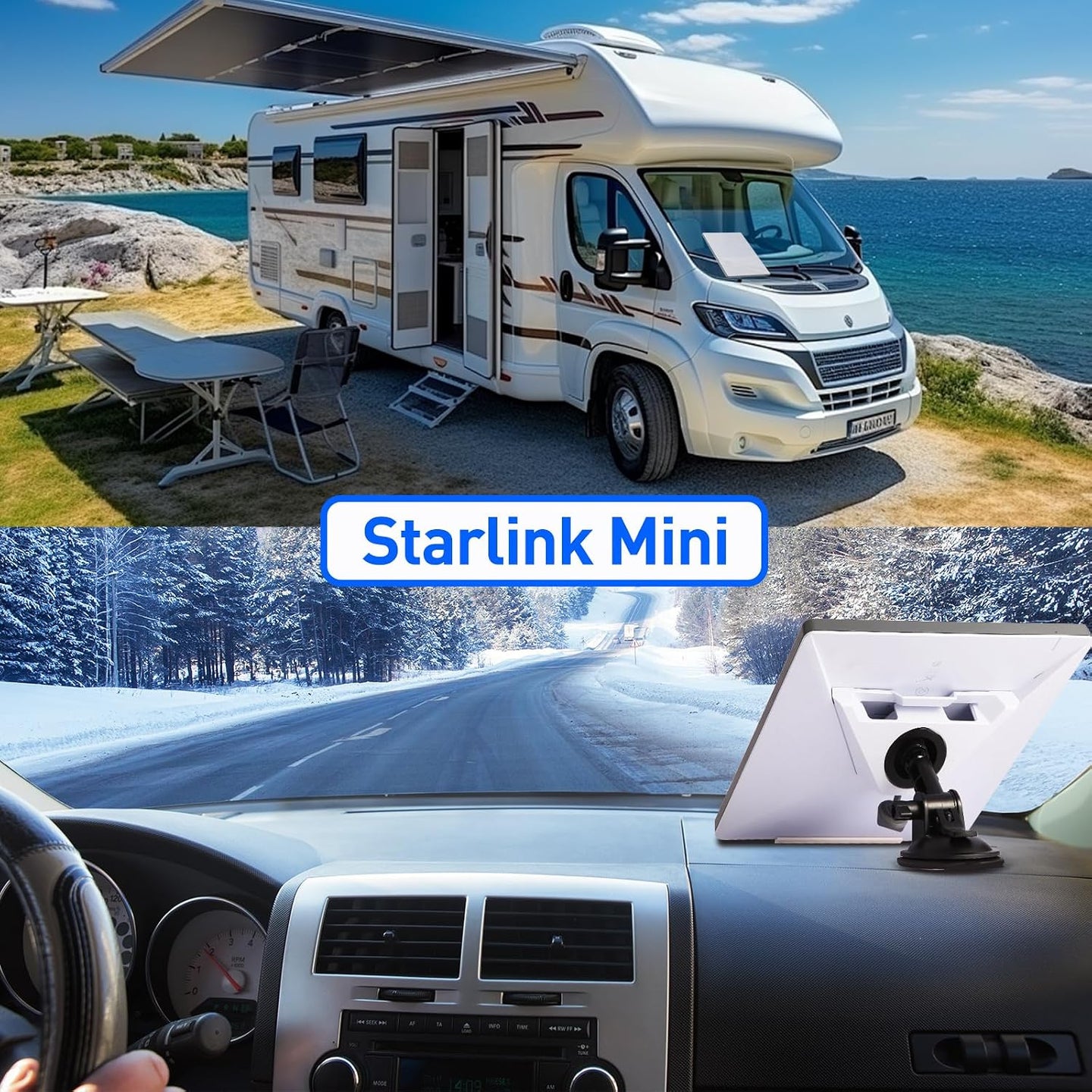 Starlink Mini vehicle dashboard mount for RV camping and road travel use