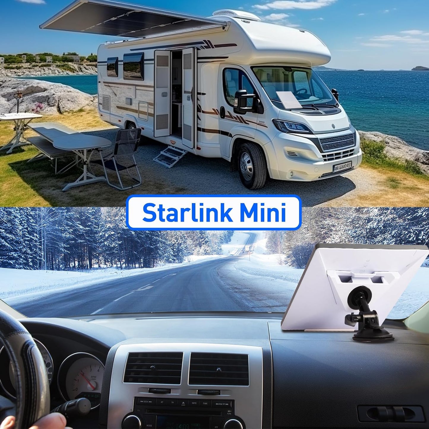 Starlink Mini vehicle dashboard mount for RV camping and road travel use
