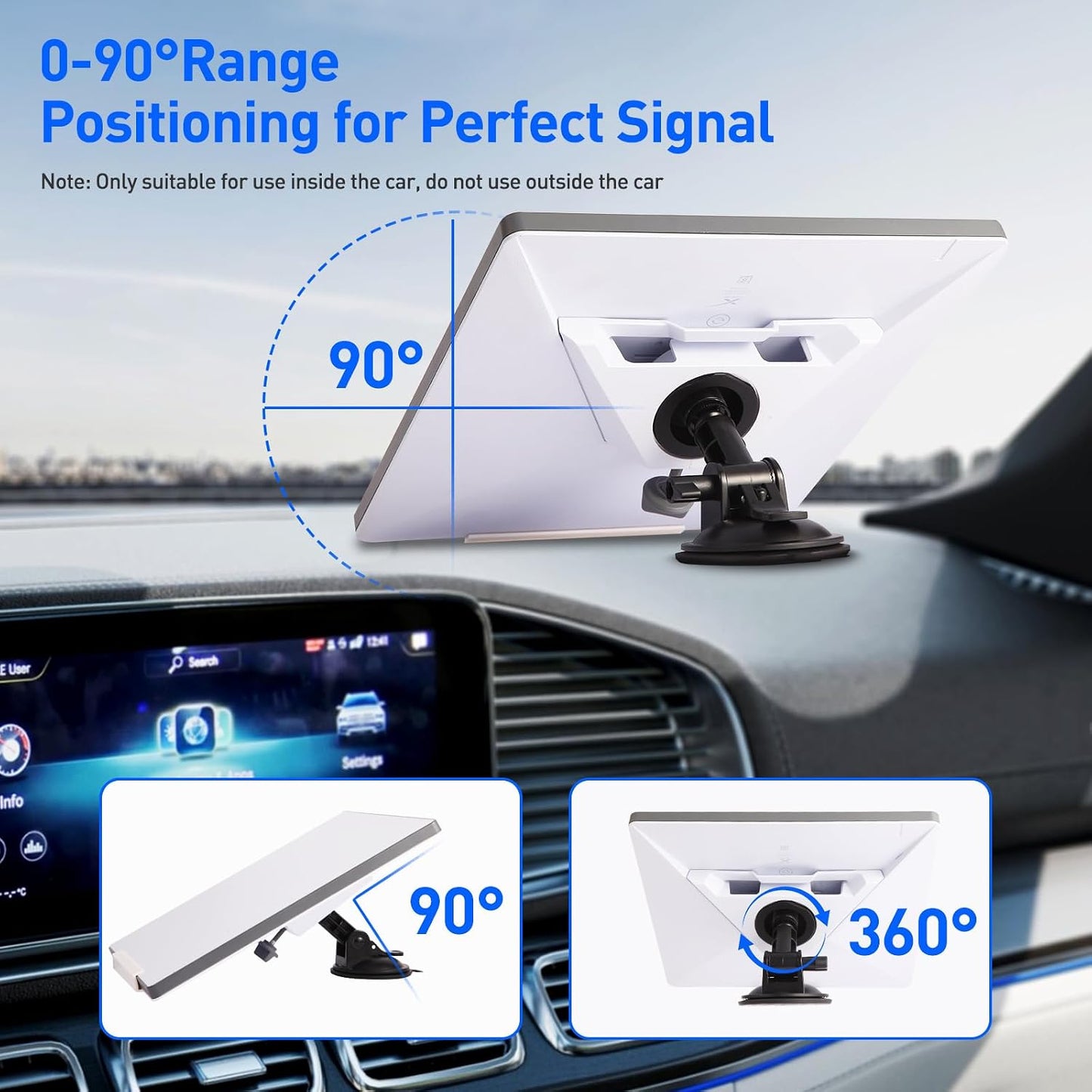 Starlink Mini dashboard suction cup mount with 90 degree tilt and 360 degree rotation