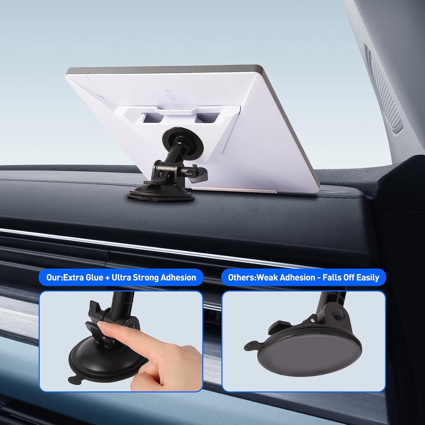 Starlink Mini vehicle suction mount with extra adhesive base for stronger dashboard hold