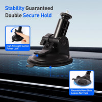 Close-up of Starlink Mini suction cup mount with power lock and reusable nano adhesive base