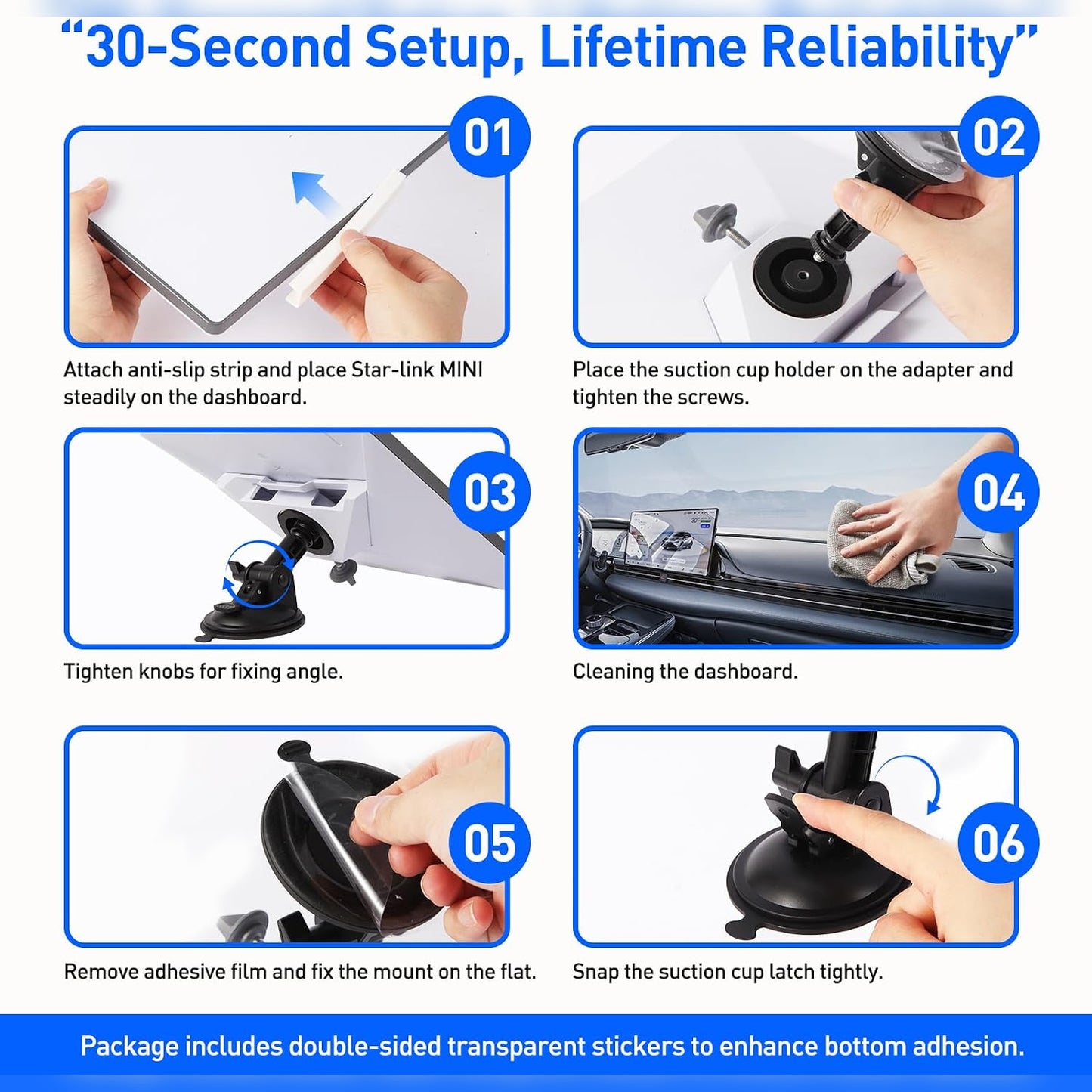 Step-by-step installation guide for Starlink Mini suction cup dashboard mount