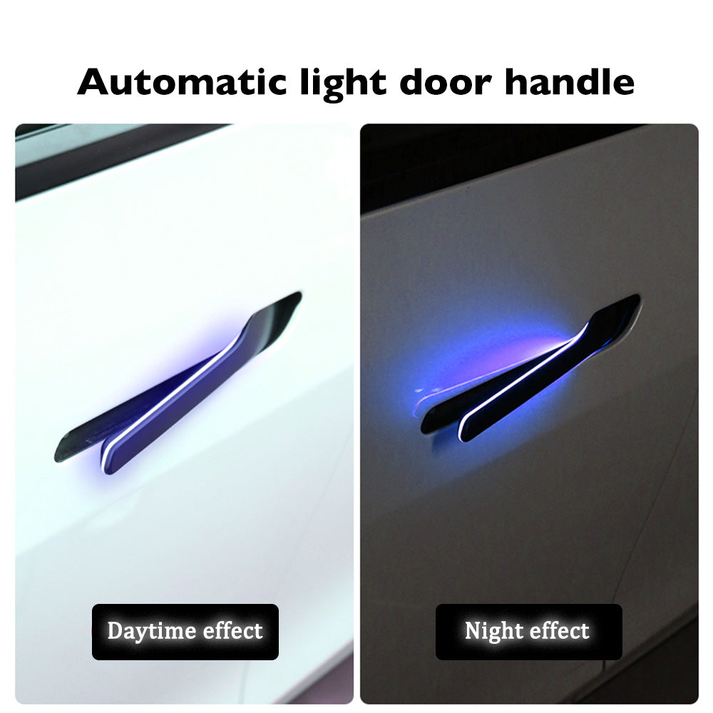 Tesla door handle Automatic light - Daytime effect and Night effect comparison