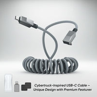 4ft (1.2m) Spring USB-C Cable for Tesla Model Y/3/X/S, Cybertruck-Style Accessories