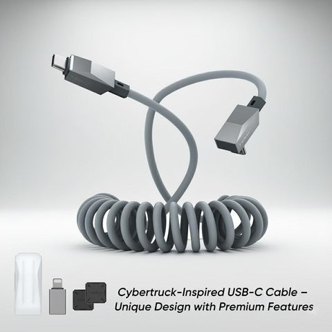 4ft (1.2m) Spring USB-C Cable for Tesla Model Y/3/X/S, Cybertruck-Style Accessories