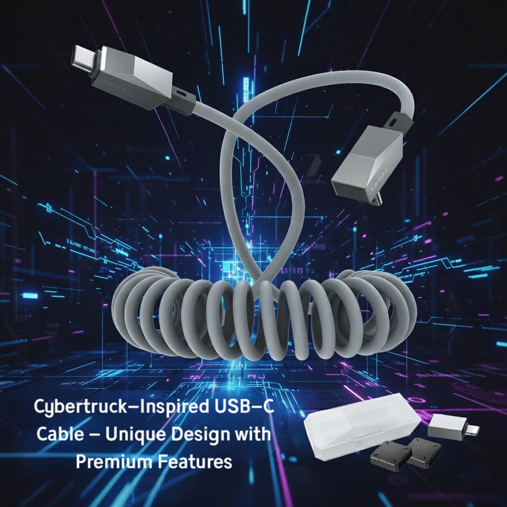 4ft (1.2m) Spring USB-C Cable for Tesla Model Y/3/X/S, Cybertruck-Style Accessories