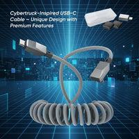 4ft (1.2m) Spring USB-C Cable for Tesla Model Y/3/X/S, Cybertruck-Style Accessories