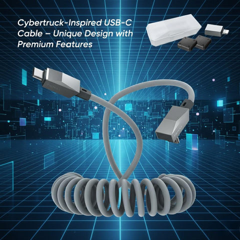 4ft (1.2m) Spring USB-C Cable for Tesla Model Y/3/X/S, Cybertruck-Style Accessories